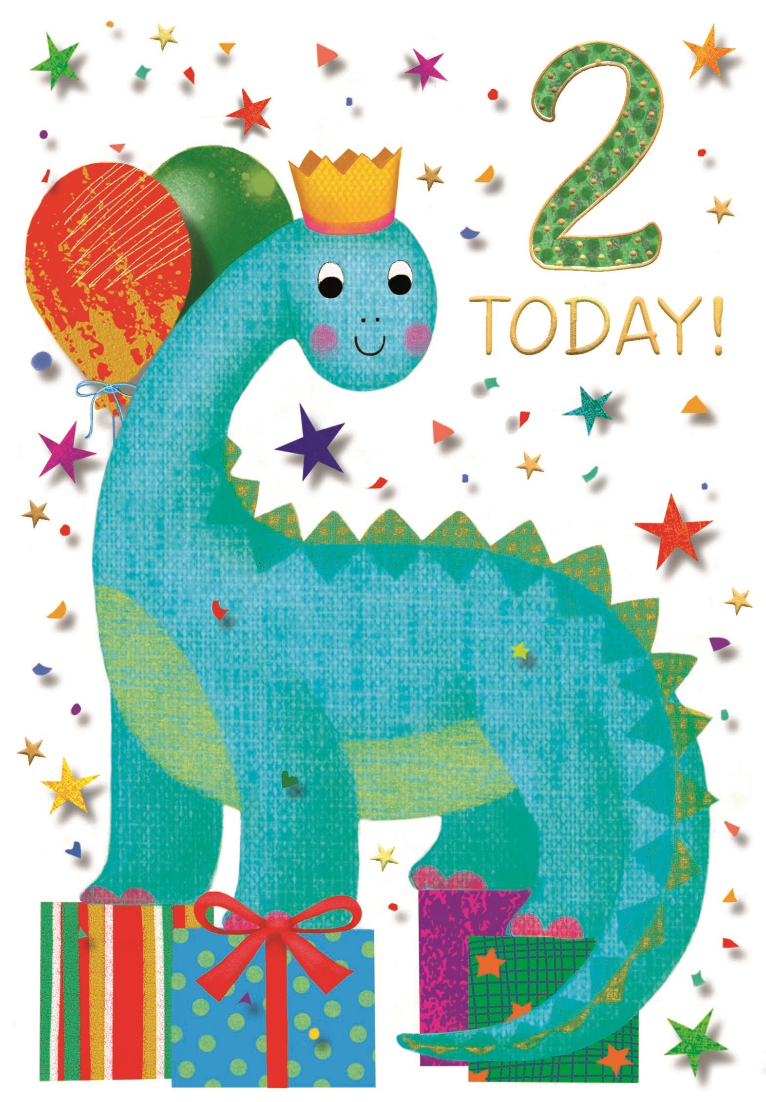 AGE 2 CARDS,Male 6`s Dinosaur & Presents