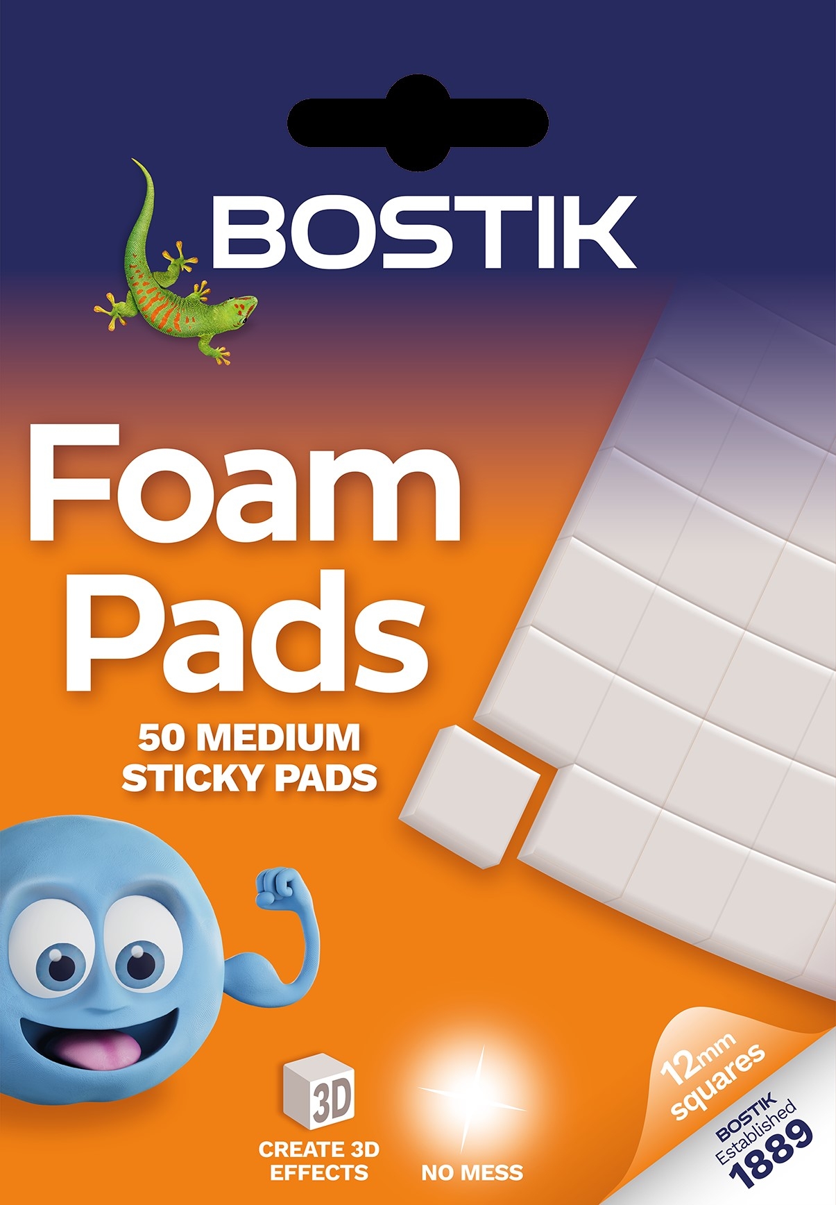 BOSTIK,Foam Pads 12mm Squares Double Sided 50`s H/pk [Splittable]