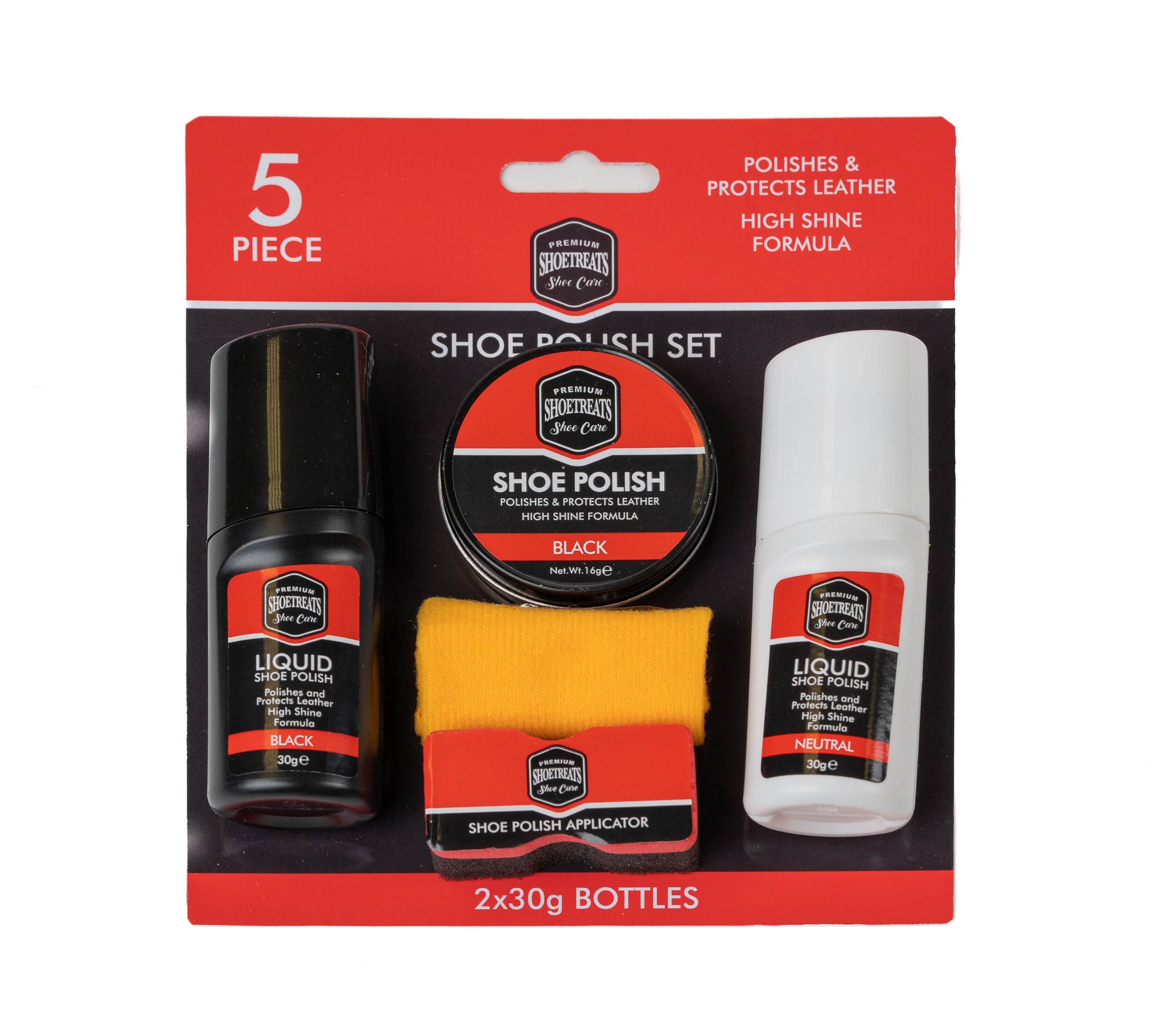 SHOE POLISH SET,Wax, Liquid, Applicator & Cloth [Packs Only]