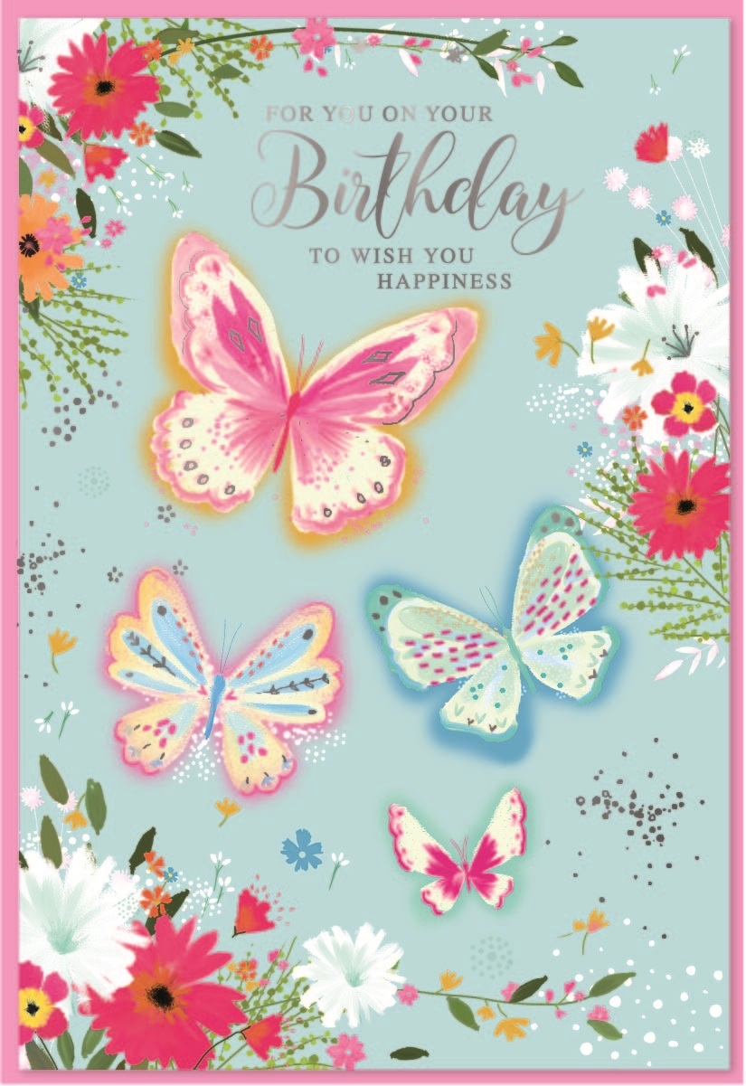 BIRTHDAY CARDS,6`s Floral Butterflies