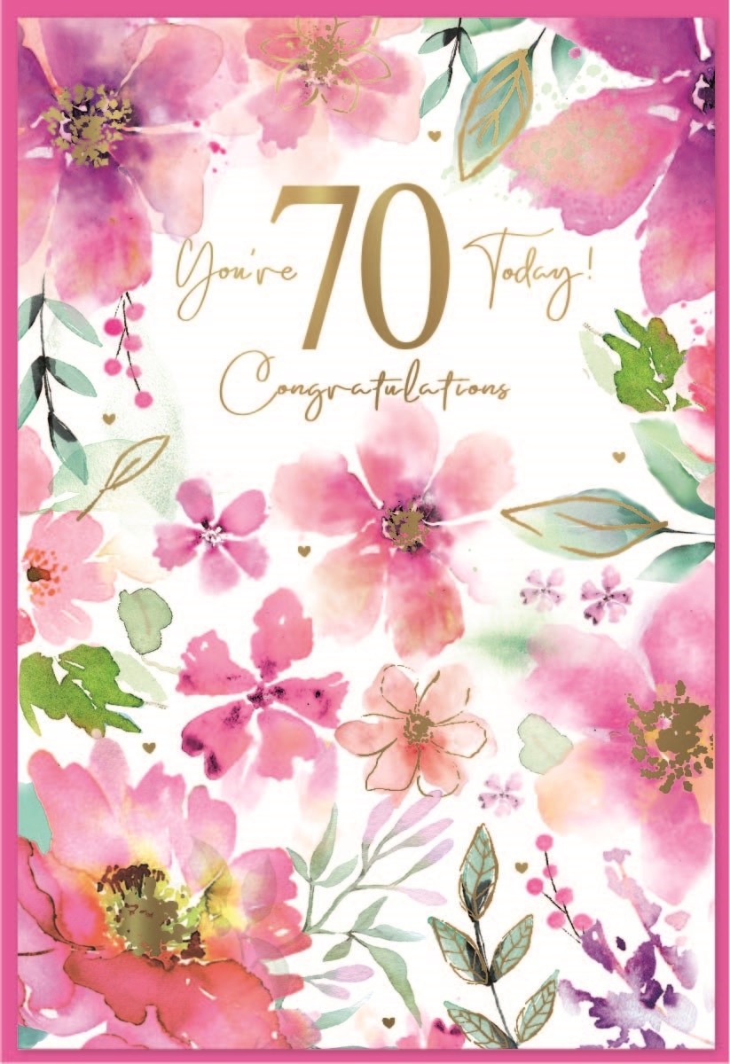 AGE 70 CARDS,Female 6`s Pink Floral