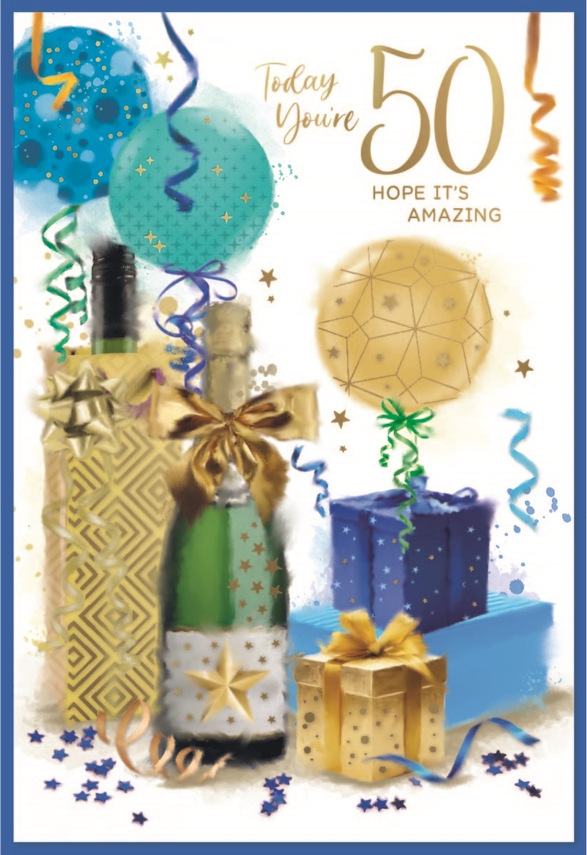 AGE 50 CARDS,Male 6`s Presents & Balloons