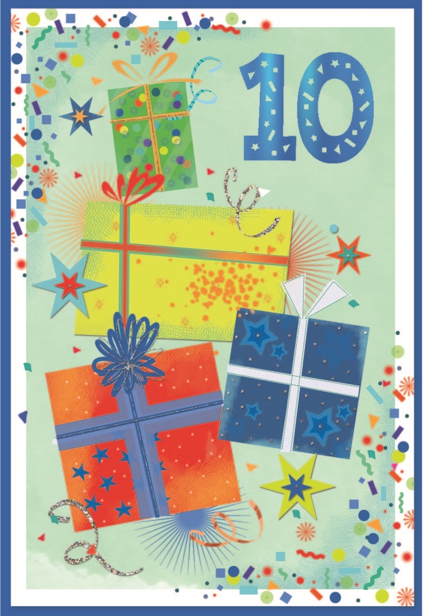 AGE 10 CARDS,Male 6`s Presents & Stars