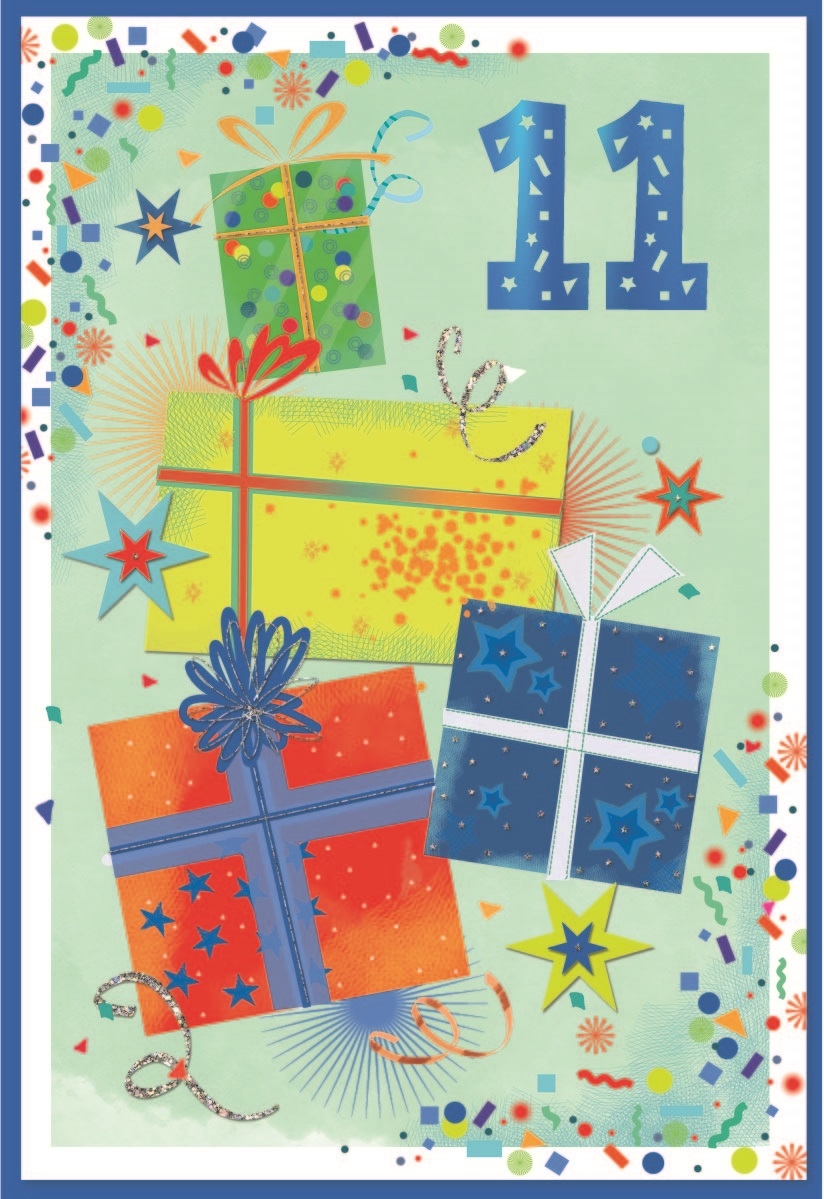 AGE 11 CARDS,Male 6`s Presents & Stars