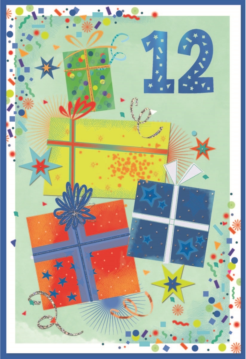 AGE 12 CARDS,Male 6`s Presents & Stars