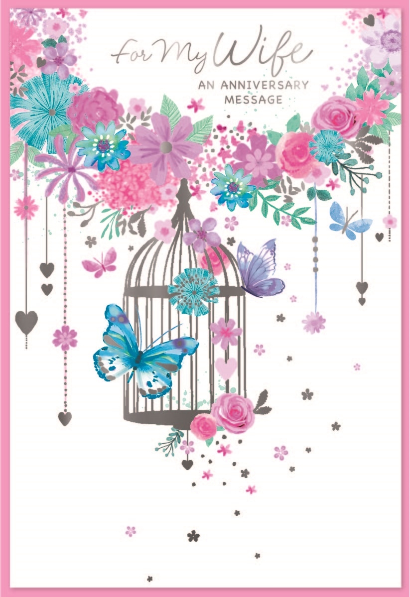 ANNIVERSARY CARDS,Wife 6`s Floral Butterflies