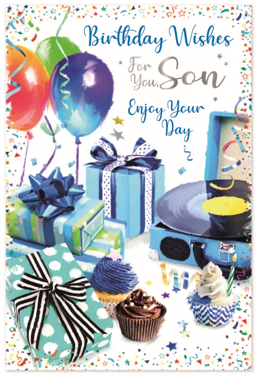 BIRTHDAY CARDS,Son 6`s Presents, Cupcake & Balloons