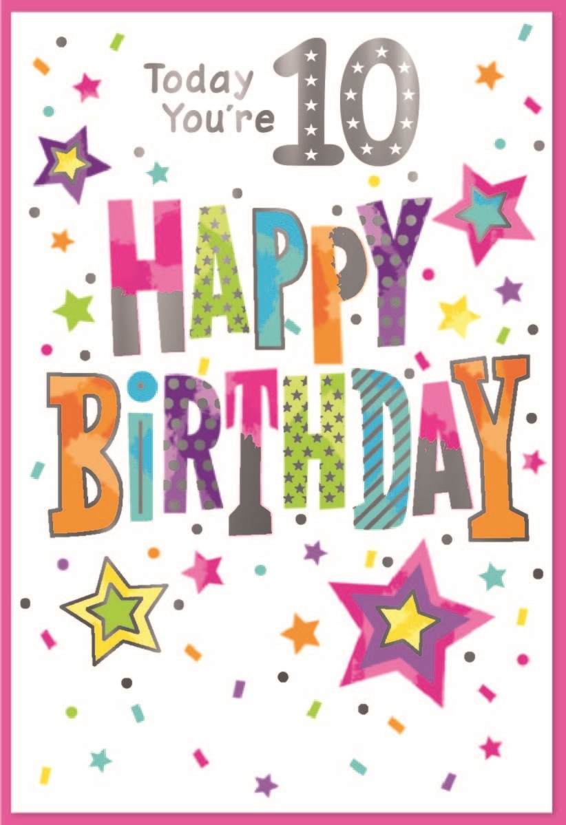 AGE 10 CARDS,Female 6`s Stars & Text