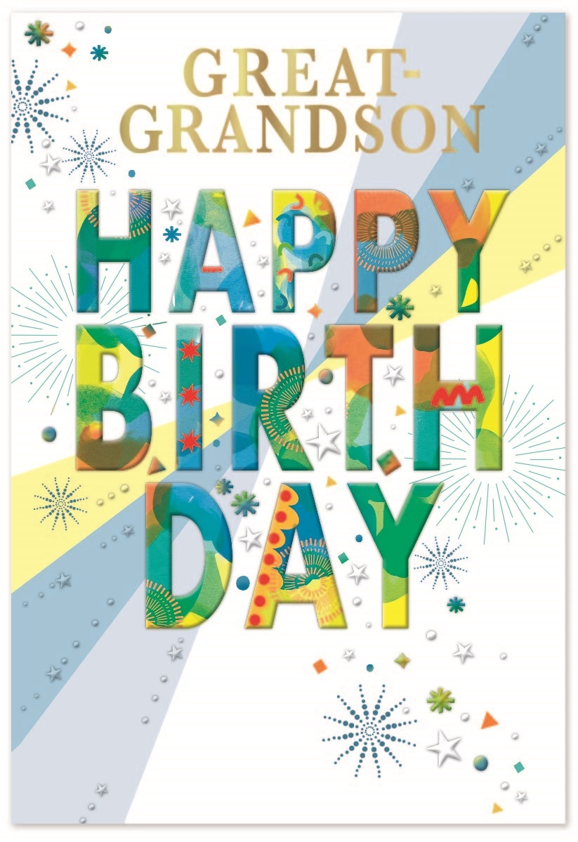 BIRTHDAY CARDS,Great Grandson 6`s Text & Stars
