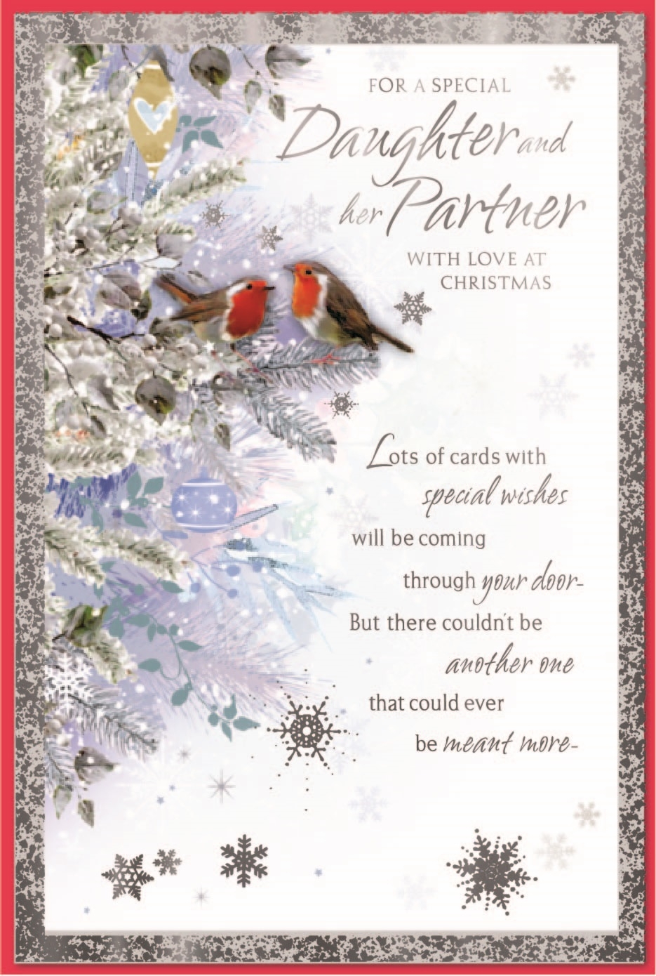 XMAS CARDS,Daughter & Partner 6`s Robins in Silver Tree