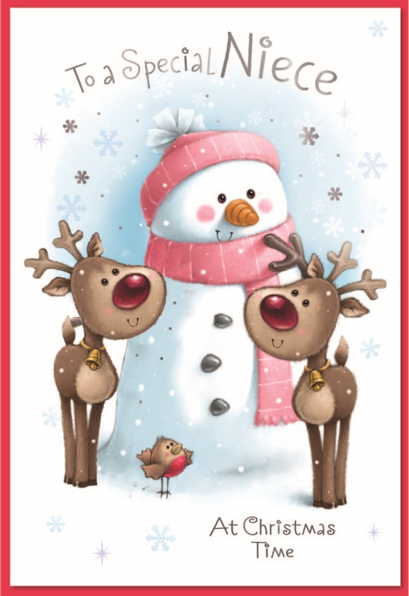 XMAS CARDS,Niece 6`s Snowman & Reindeer