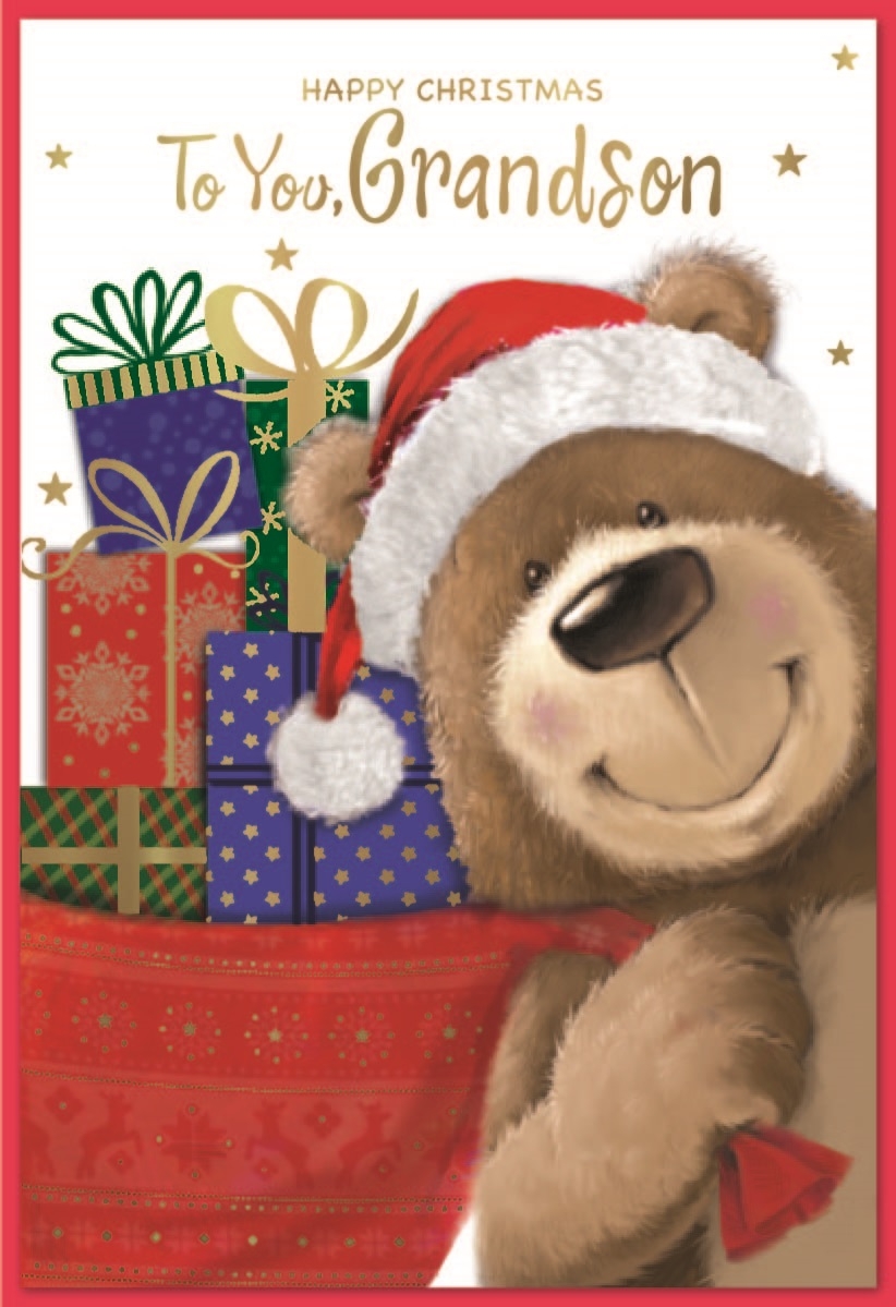 XMAS CARDS,Grandson 6`s Bear with Presents
