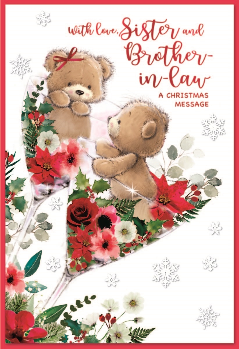 XMAS CARDS,Sister & Brother in Law 6`s Teddies in Glasses
