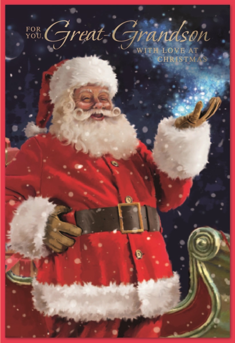 XMAS CARDS,Great Grandson 6`s Santa & Sleigh