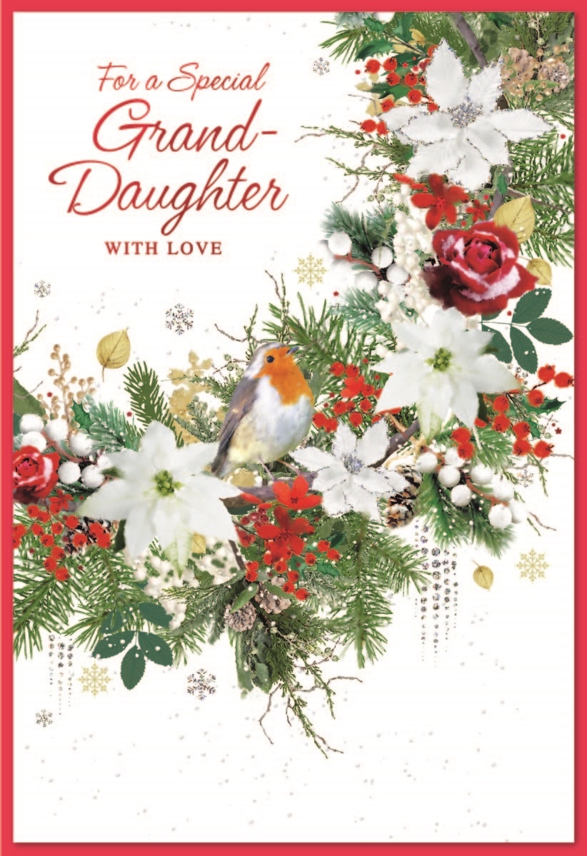 XMAS CARDS,Granddaughter 6`s Robin in Floral Wreath