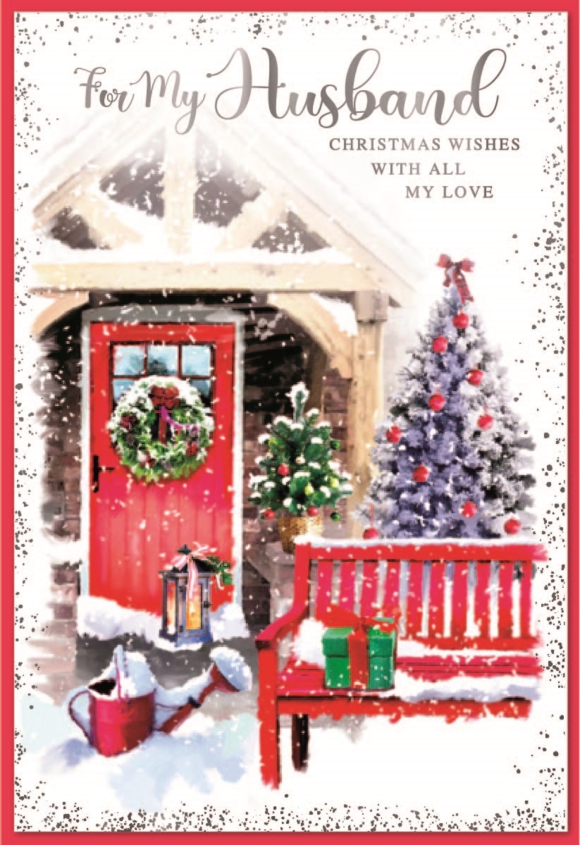XMAS CARDS,Husband 6`s Decorated Snowy Front Garden