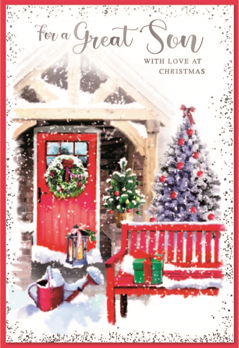 XMAS CARDS,Son 6`s Decorated Snowy Front Garden