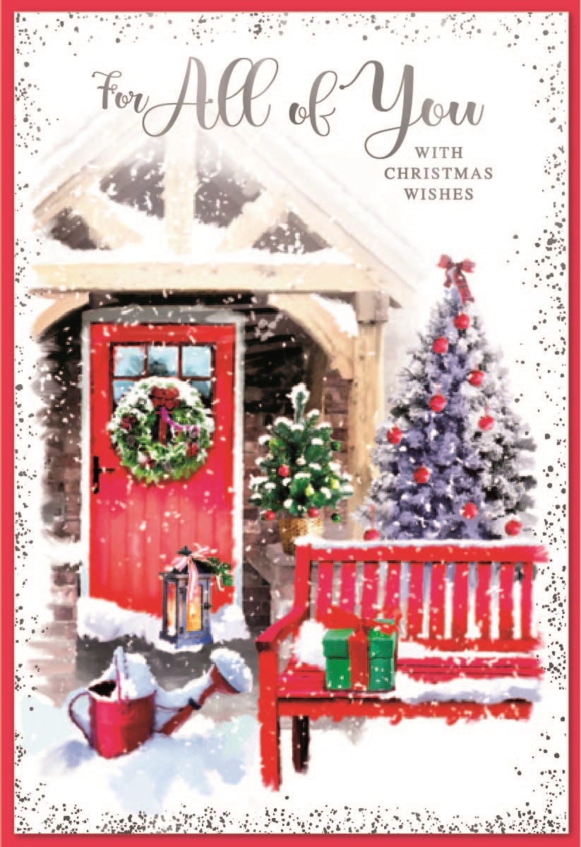 XMAS CARDS,To All of You 6`s Decorated Snowy Front Garden