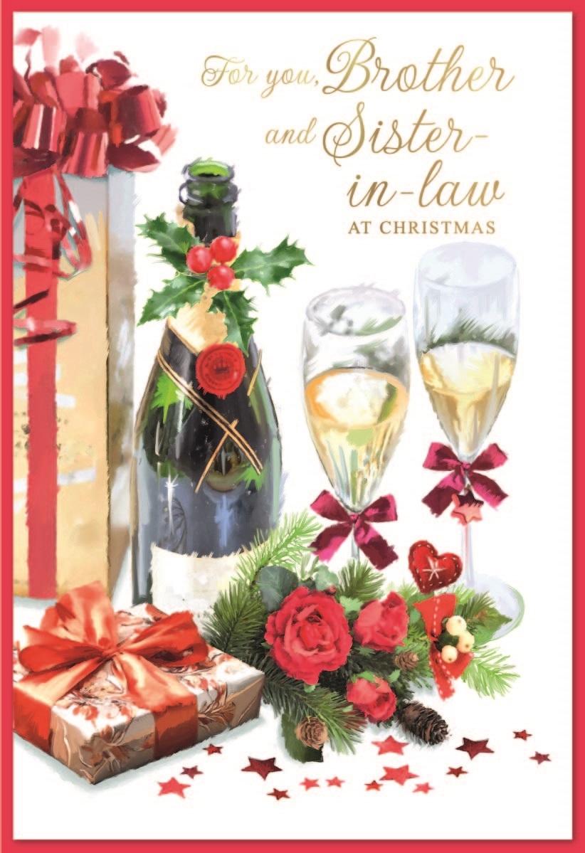 XMAS CARDS,Brother & Sister in Law 6`s Champagne & Flutes