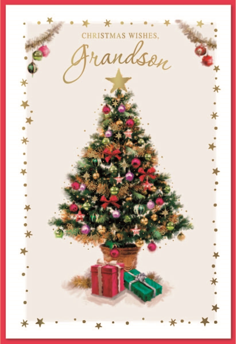 XMAS CARDS,Grandson 6`s Christmas Tree and Presents
