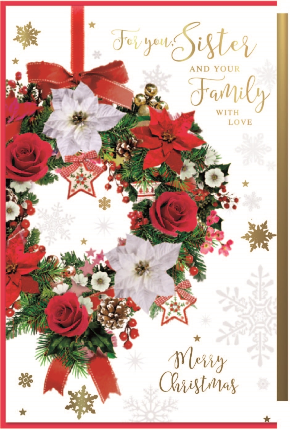 XMAS CARDS,Sister & Family 6`s Floral Wreath