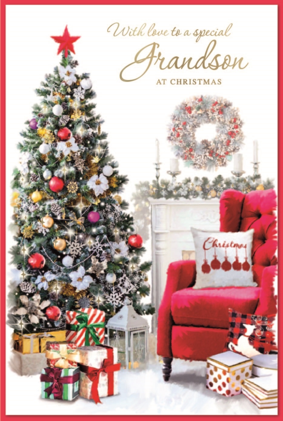 XMAS CARDS,Grandson 6`s Decorated Living Room