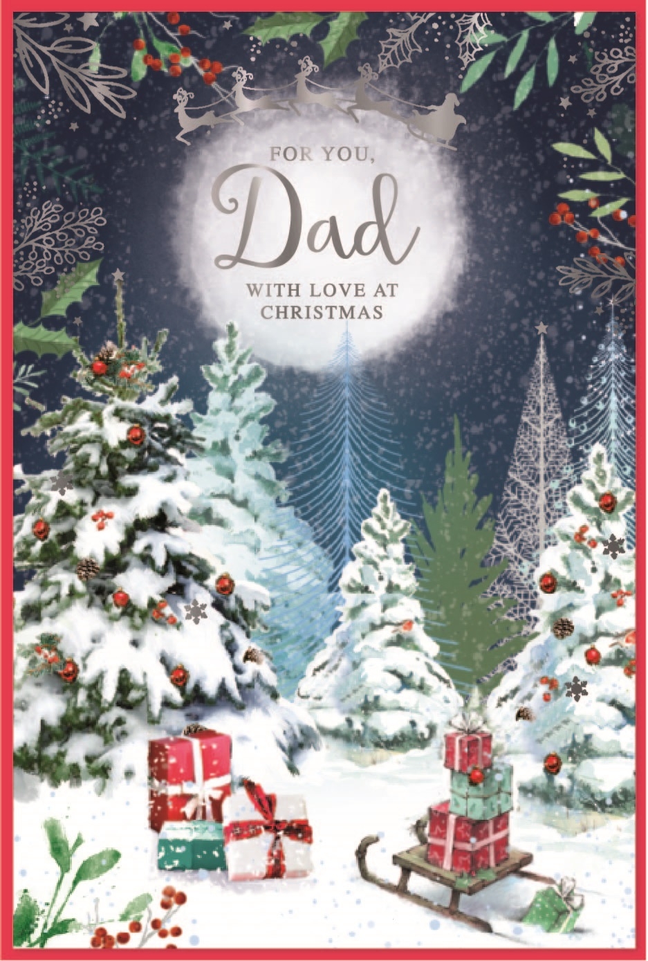 XMAS CARDS,Dad 6`s Sleigh & Presents in Forest