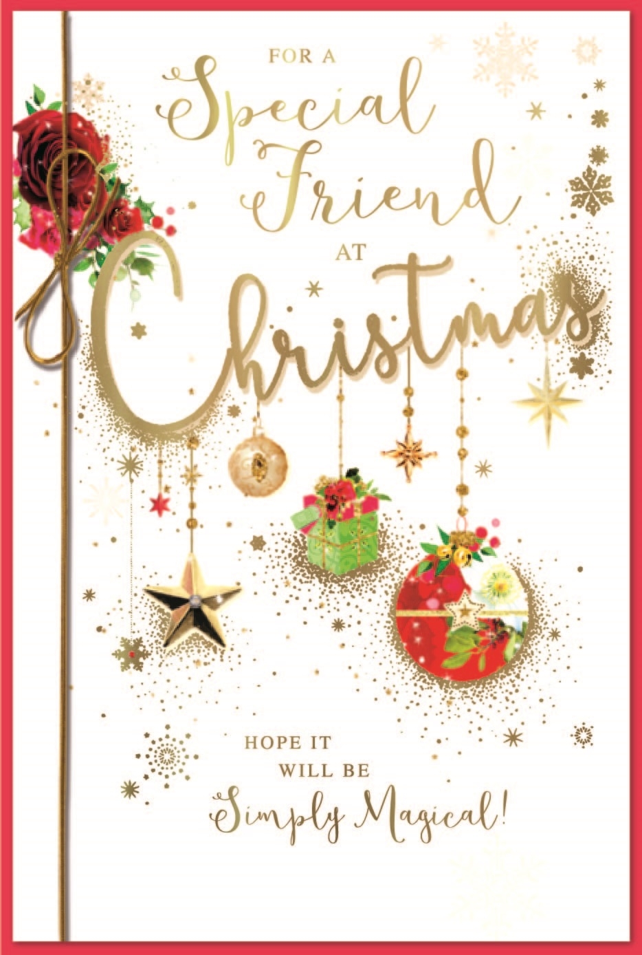 XMAS CARDS,Special Friend 6`s Baubles & Snowflakes