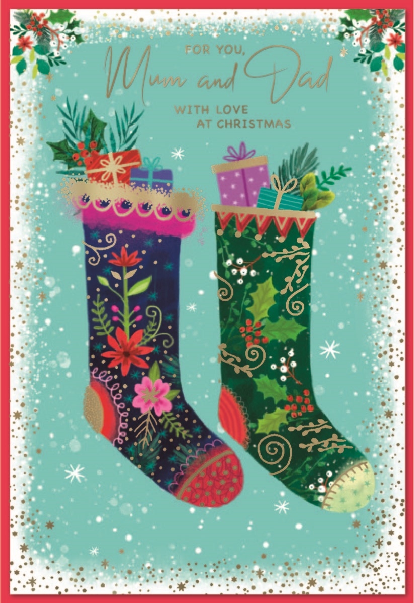 XMAS CARDS,Mum & Dad 6`s Stockings with Presents
