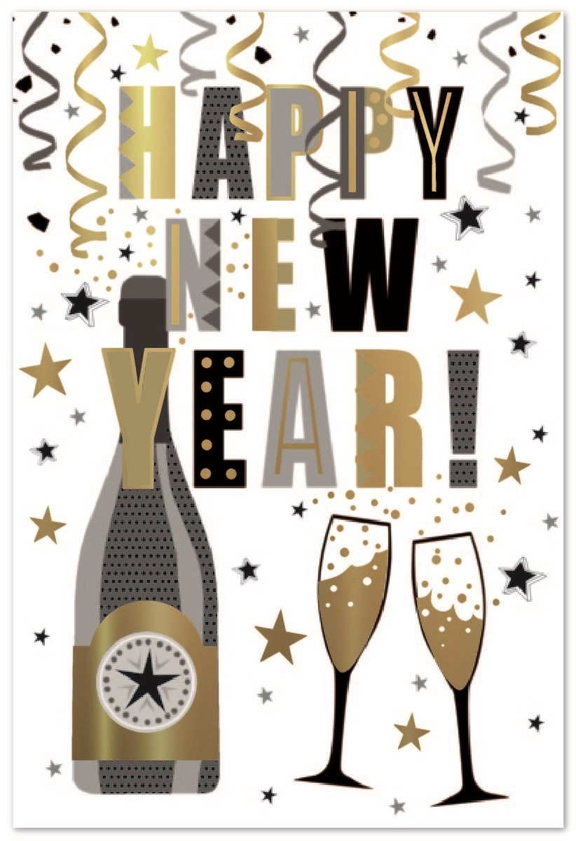XMAS CARDS,New Year 6`s Streamers, Stars & Bubbly