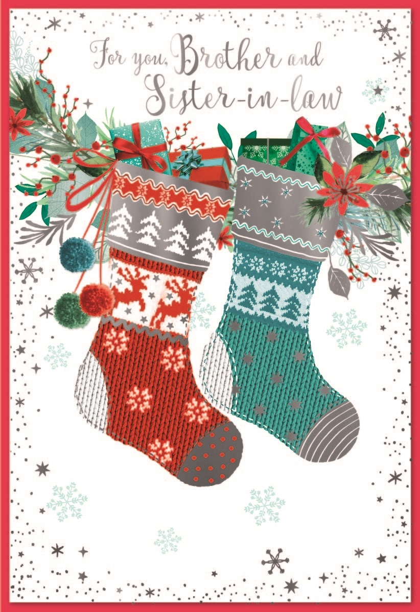 XMAS CARDS,Brother & Sister in Law 6`s Stockings & Foliage
