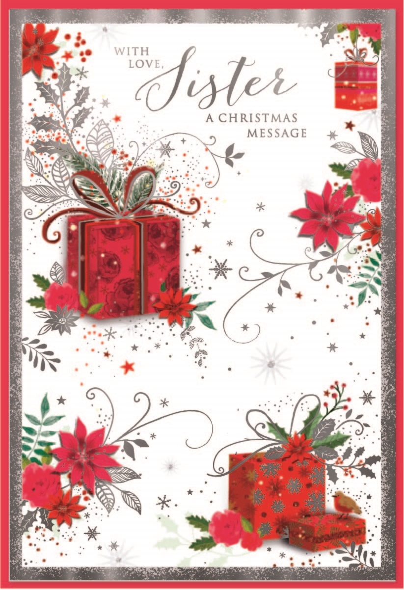 XMAS CARDS,Sister 6`s Red Presents & Poinsettia