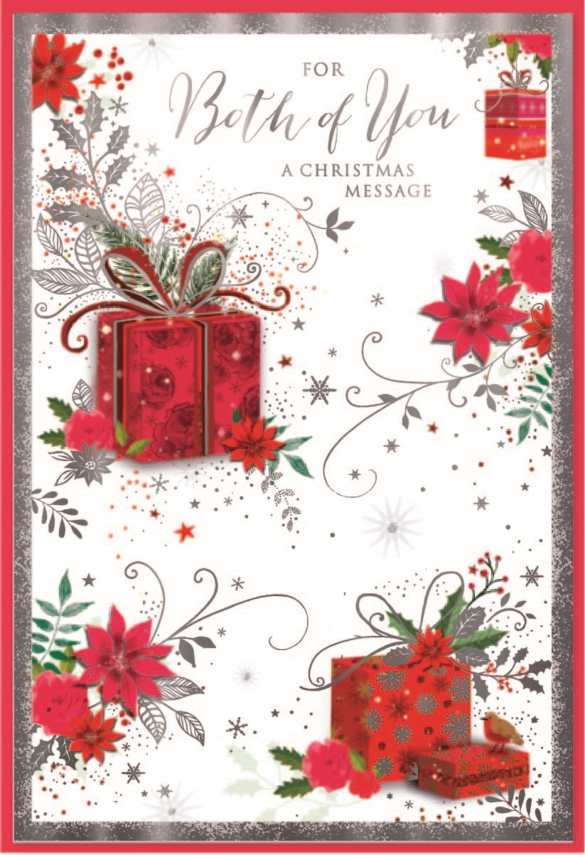 XMAS CARDS,To Both 6`s Red Presents & Poinsettia