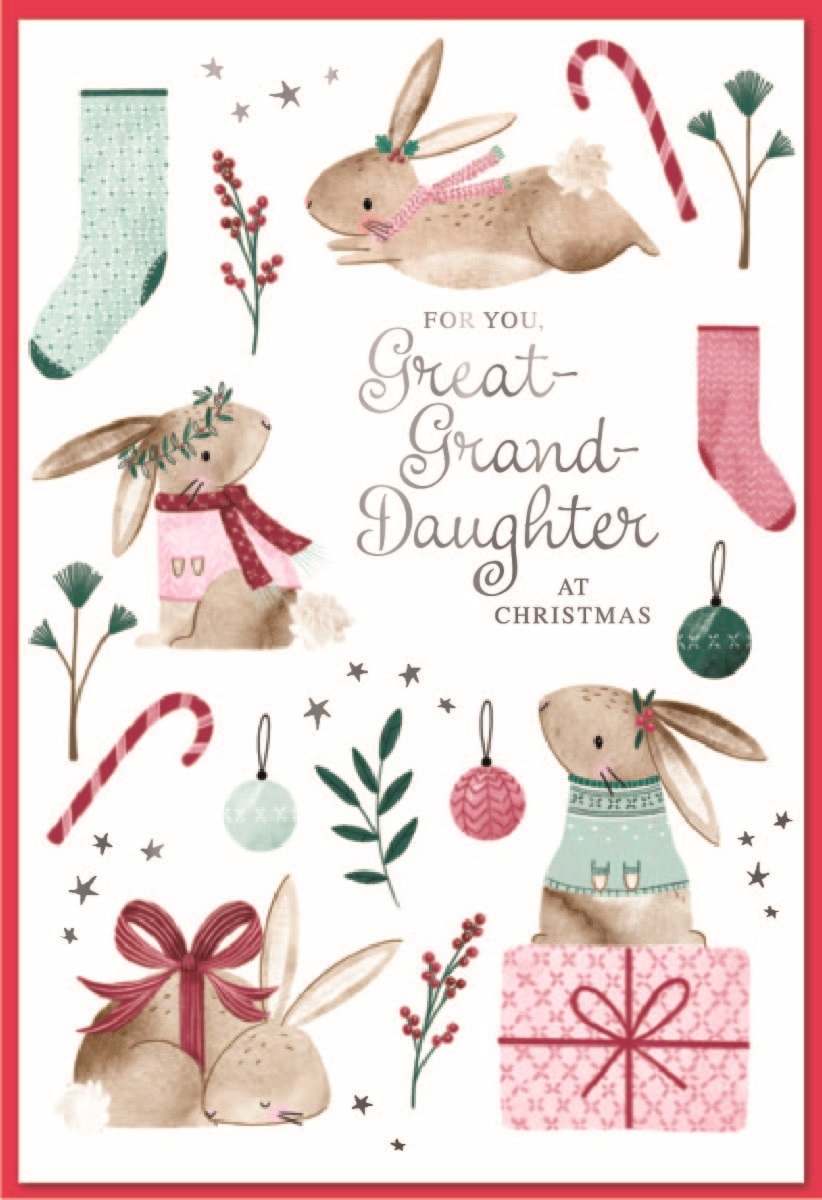 XMAS CARDS,Great Grandd`tr 6`s Bunnies, Stockings & Present