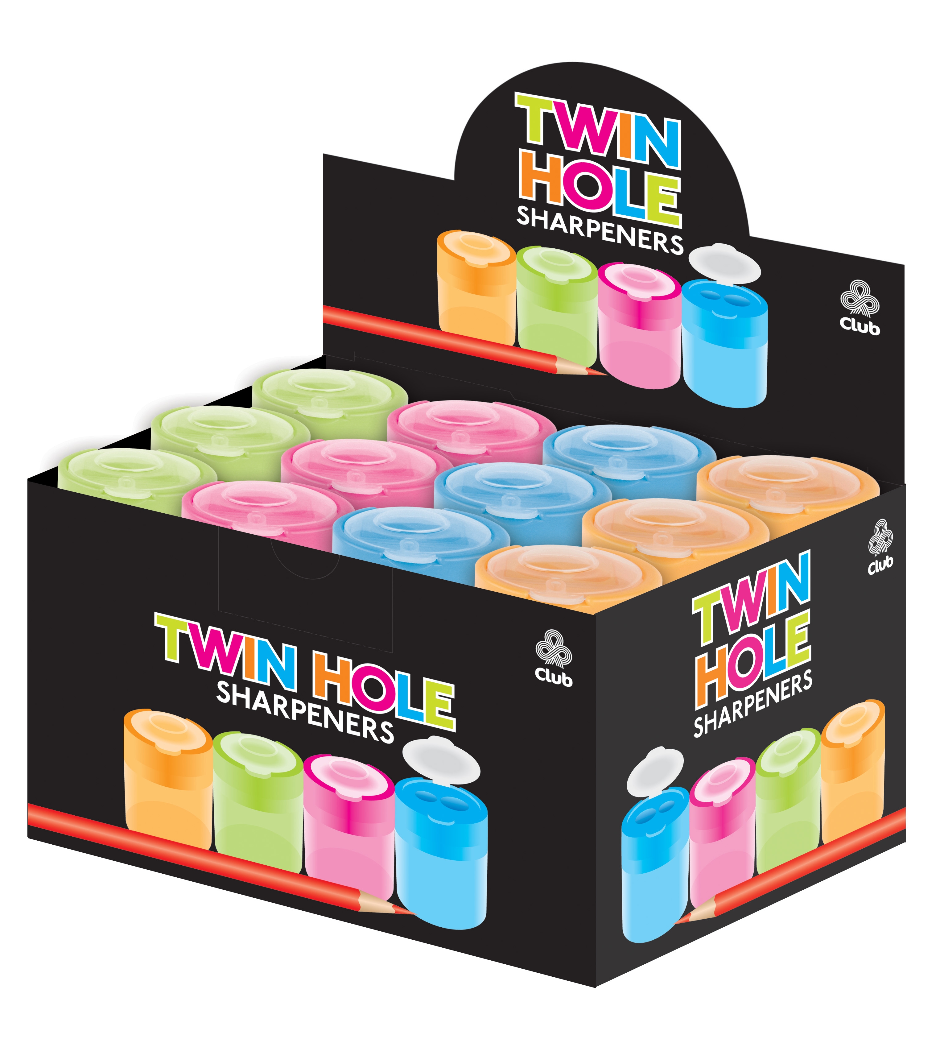 PENCIL SHARPENER,Twin Hole With Shavings Cylinder Plastic [Packs Only]