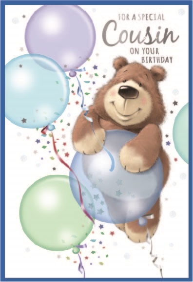 BIRTHDAY CARDS,Cousin 6`s Bear & Balloons Blue