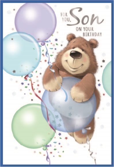 BIRTHDAY CARDS,Son 6`s Bear & Balloons Blue