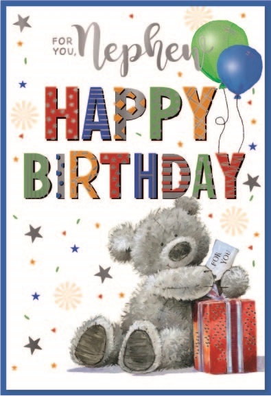 BIRTHDAY CARDS,Nephew 6`s Teddy, Present & Balloons