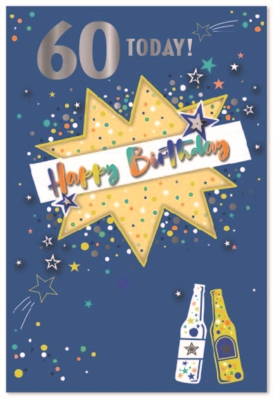 AGE 60 CARDS,Male 6`s Text, Stars & Beer Bottles
