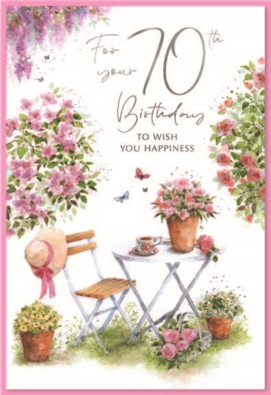 AGE 70 CARDS,Female 6`s Floral Garden Table