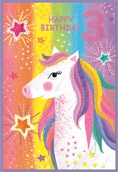 AGE 3 CARDS,Female 6`s Rainbow Unicorn