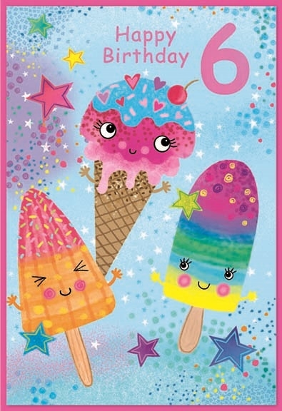AGE 6 CARDS,Female 6`s Lollies & Ice Cream