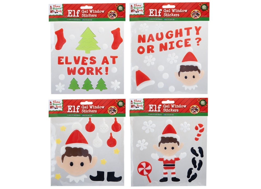 WINDOW STICKERS,Naughty Elves 4 Assorted 20 x 20cm [Splittable]