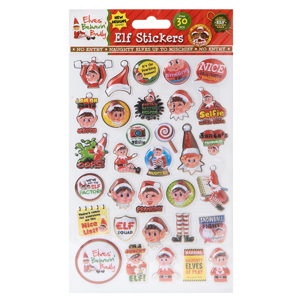 XMAS STICKERS,Vinyl Puffy Elf 2 Assorted [Splittable]