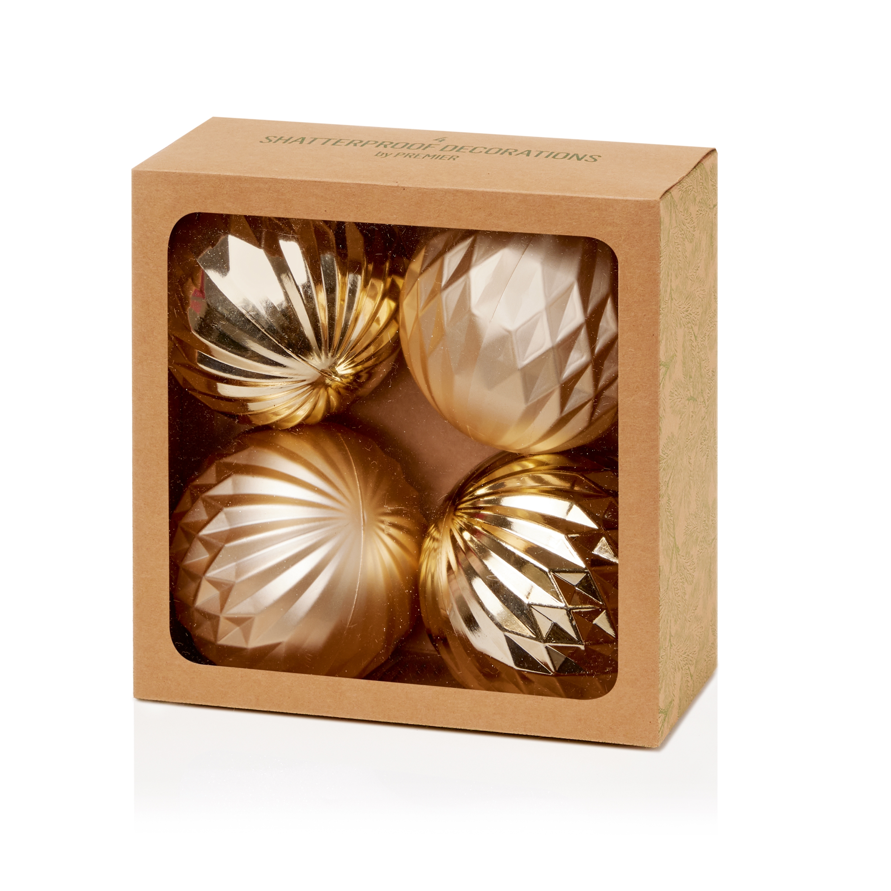 TREE DECORATION,Bauble Gold 80mm Geo Design 4`s [Packs Only]