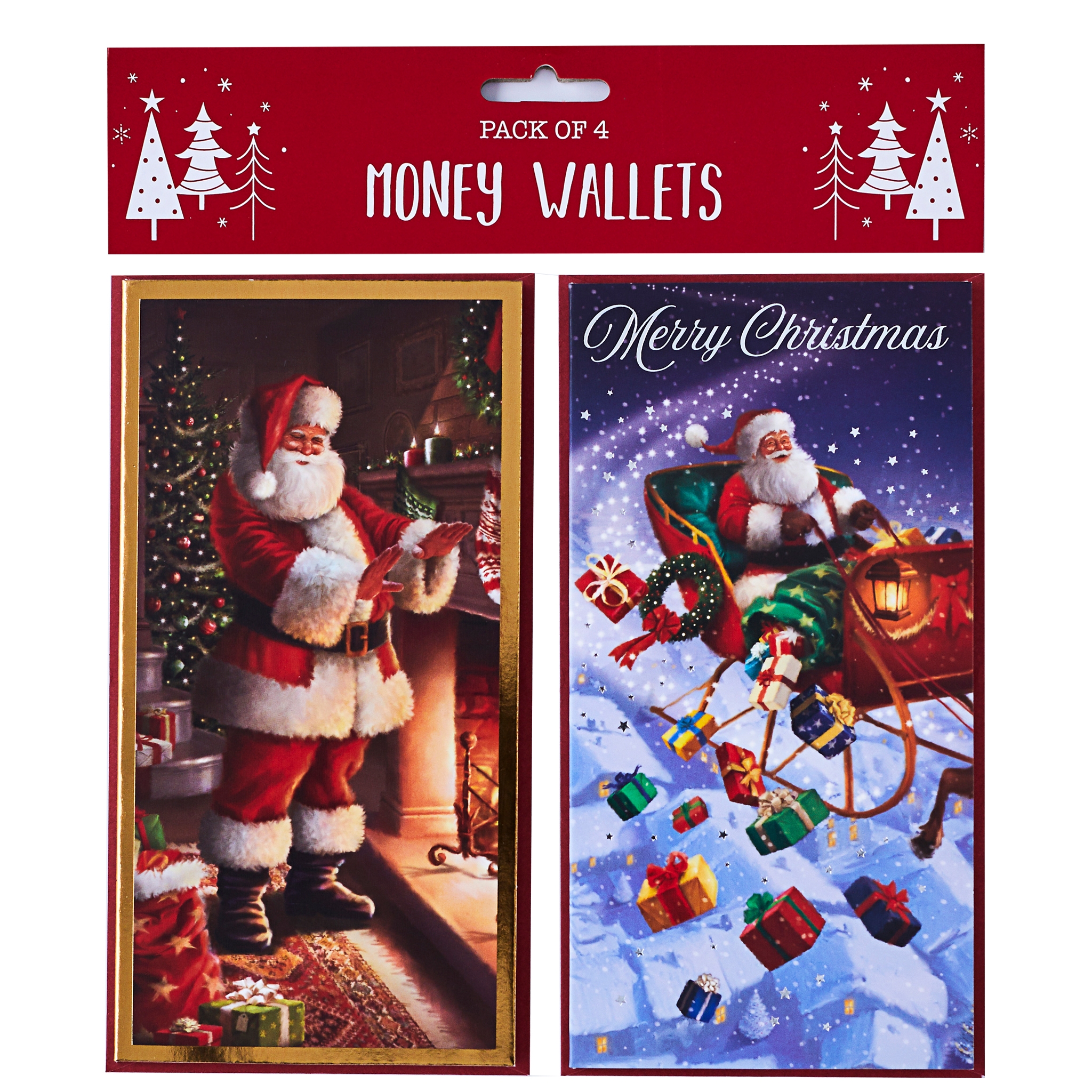 XMAS MONEY WALLETS,Traditional Santa 4`s [Packs Only]