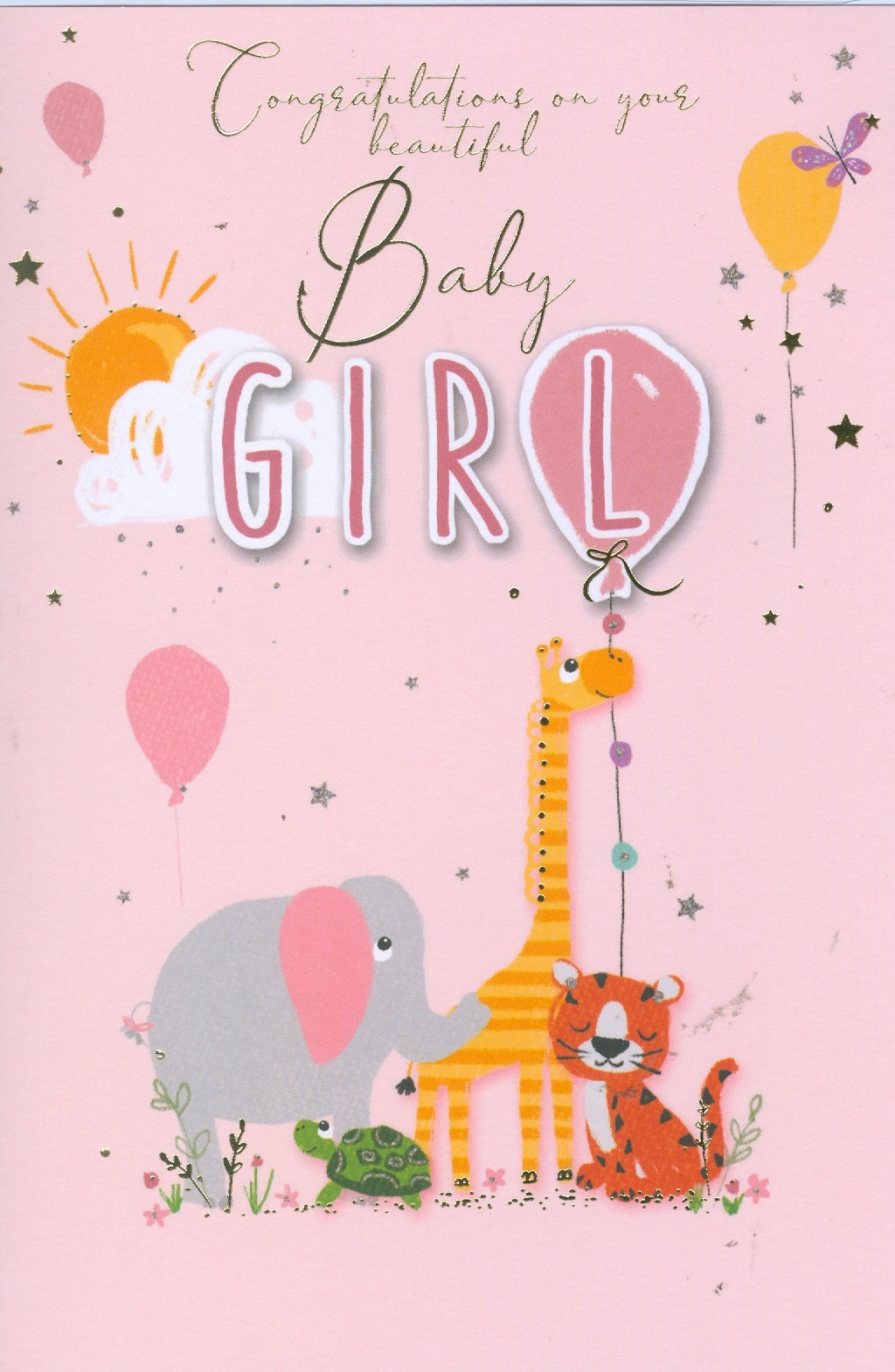 BABY GIRL CONGRATS. CARDS,6`s Wild Animals & Balloons