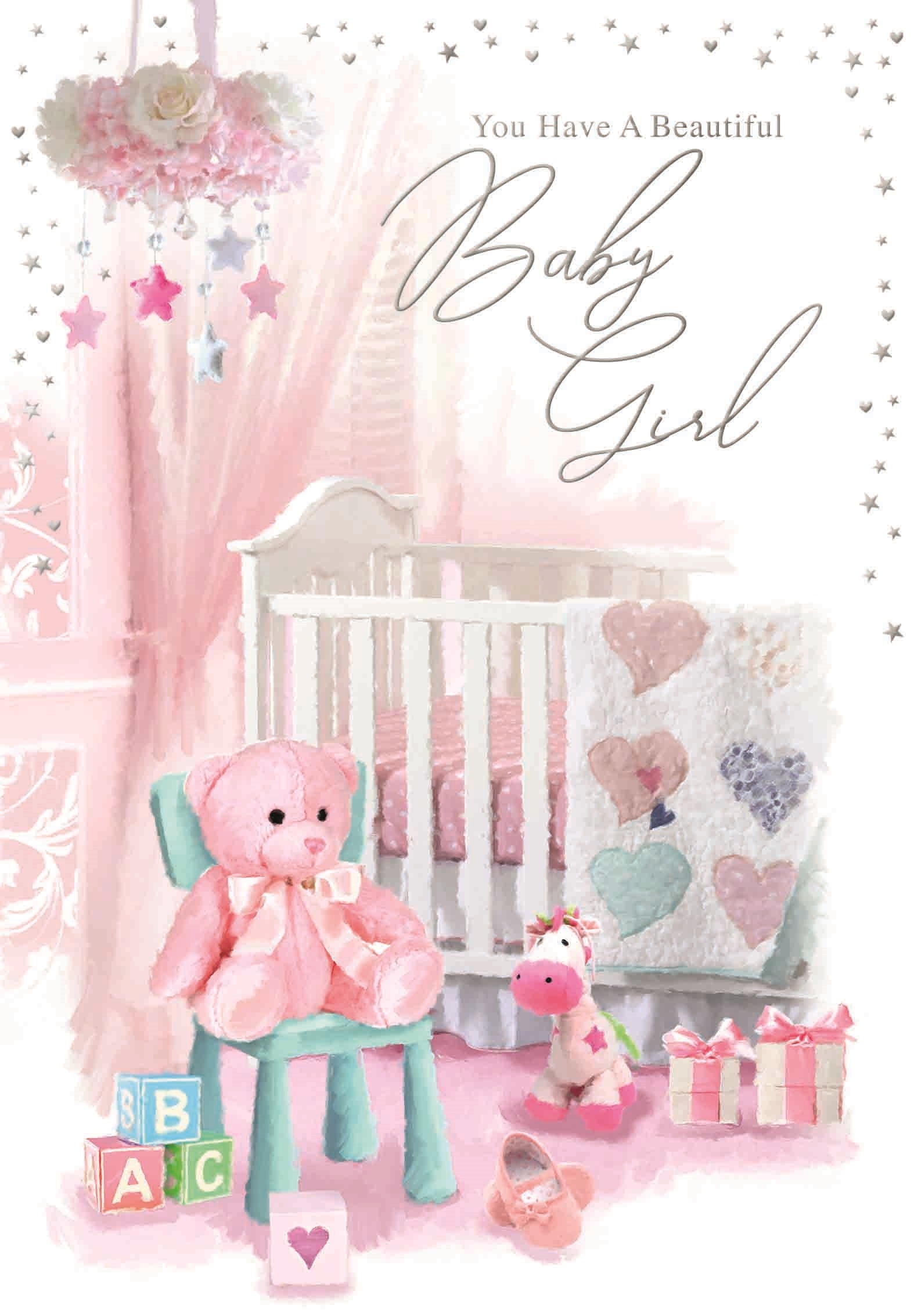 BABY GIRL CONGRATS. CARDS,6`s Nursery Toys & Cot