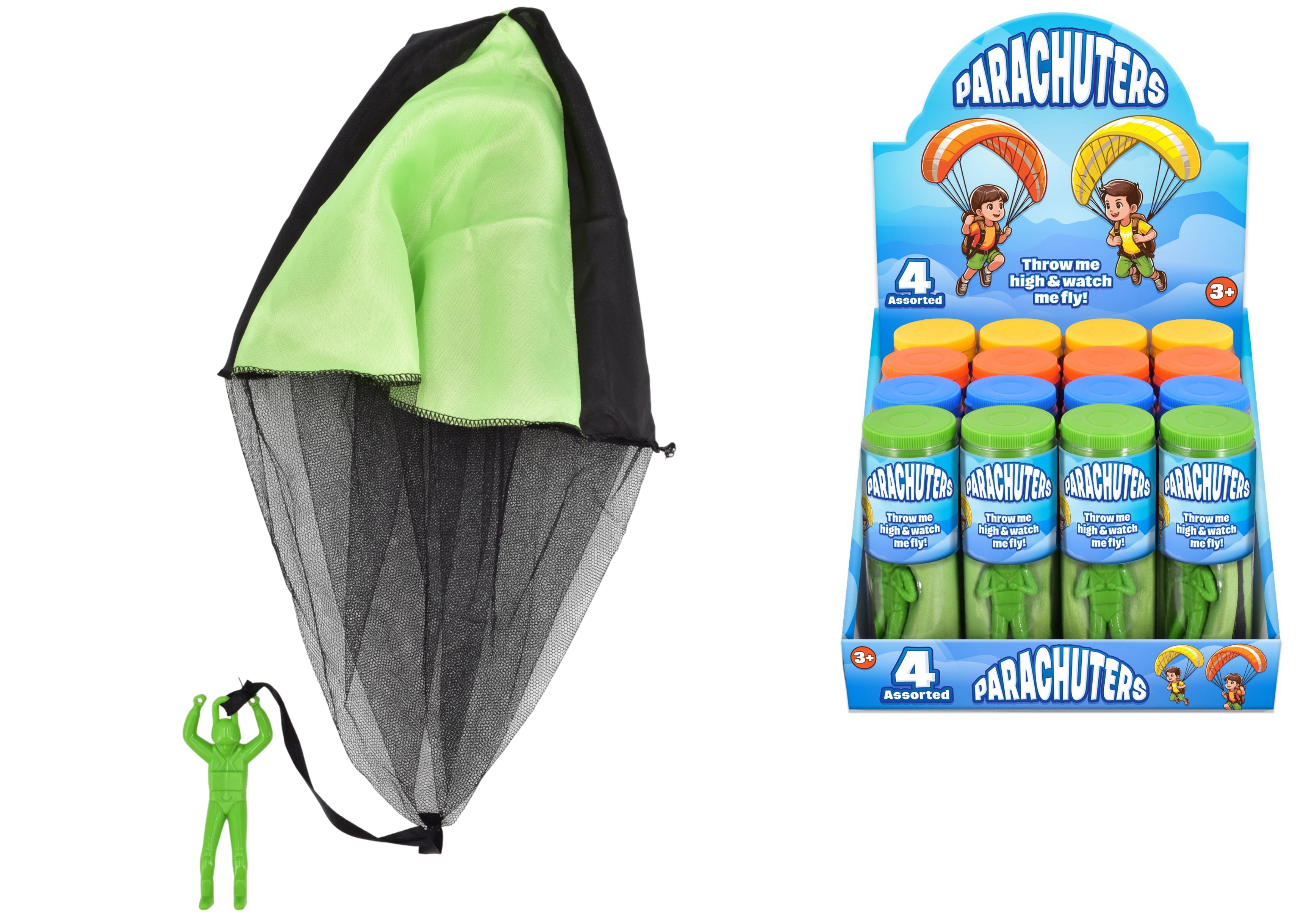 PARACHUTERS, Packed in a tube 4 Asst. CDU [Packs Only]