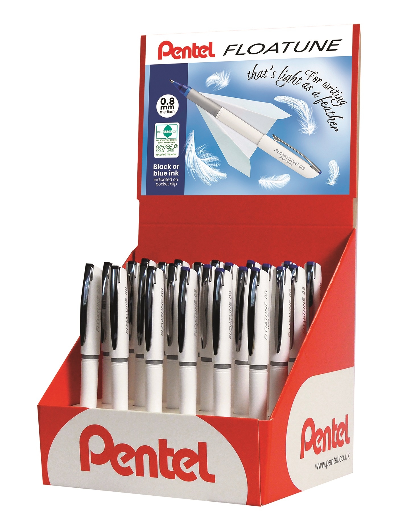 ROLLERBALL PEN,FLOATUNE 0.8mm Blue & Black Asst CDU (Pentel) [Packs Only]